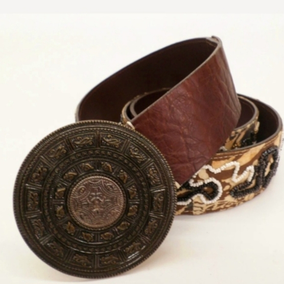 Chico's Accessories - CHICO'S Western Cowgirl brown beaded faux leather belt sz M